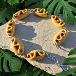 NWT Hot Dog Charm Bracelet - Handmade - Adjustable Fit